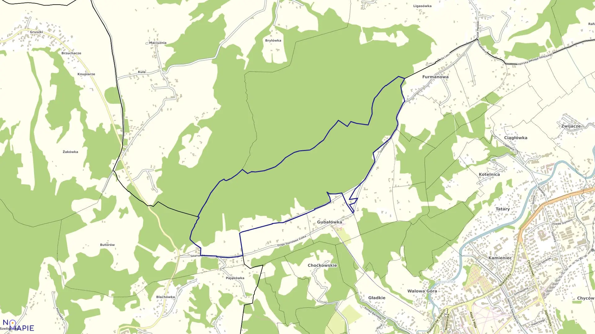 Mapa obrębu 002 w mieście Zakopane