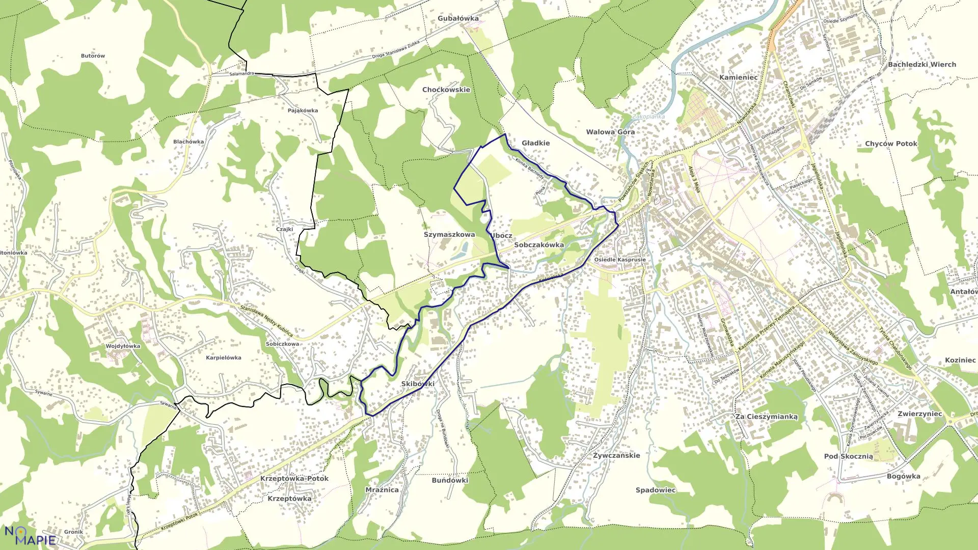 Mapa obrębu 007 w mieście Zakopane