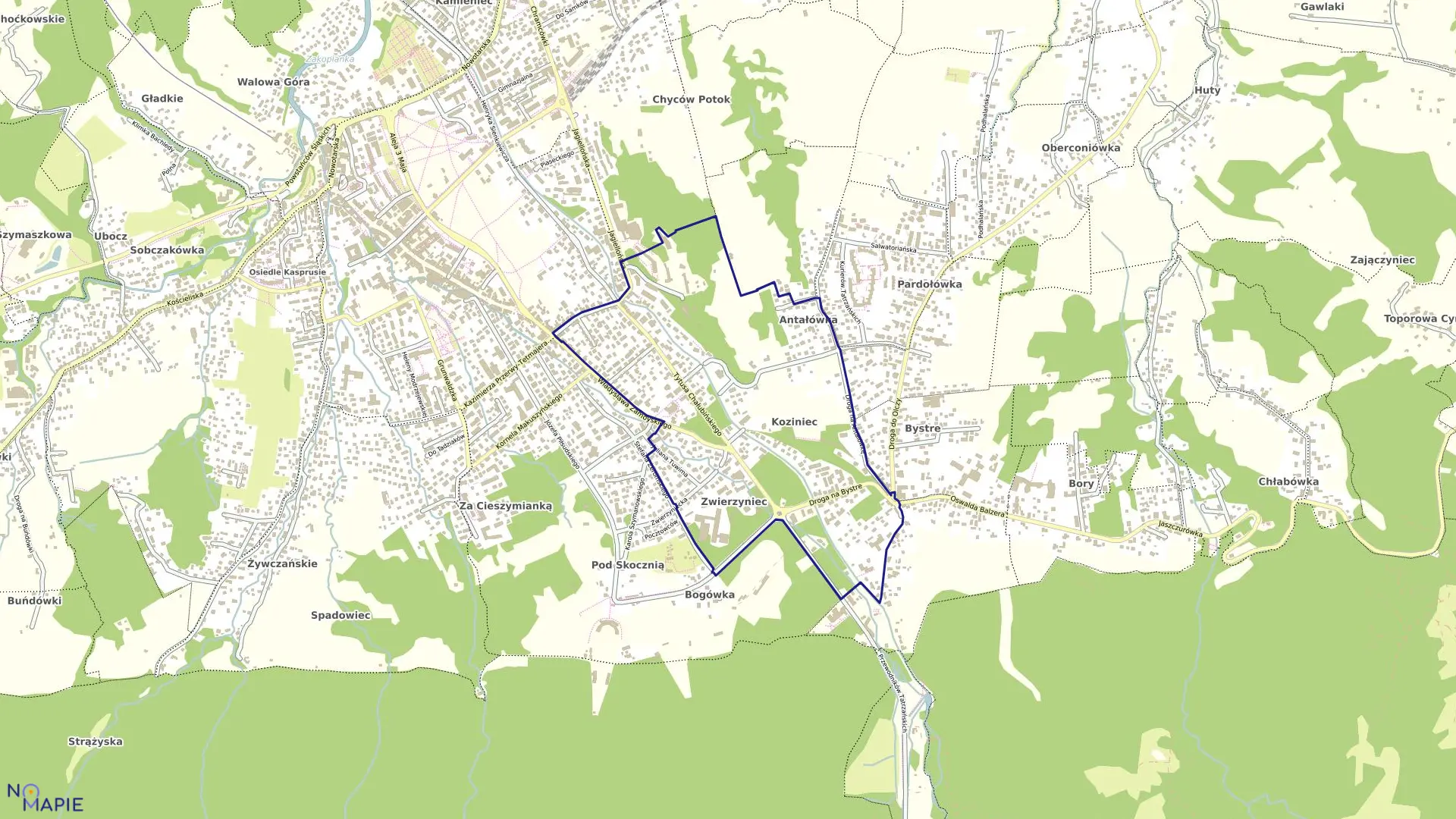 Mapa obrębu 012 w mieście Zakopane