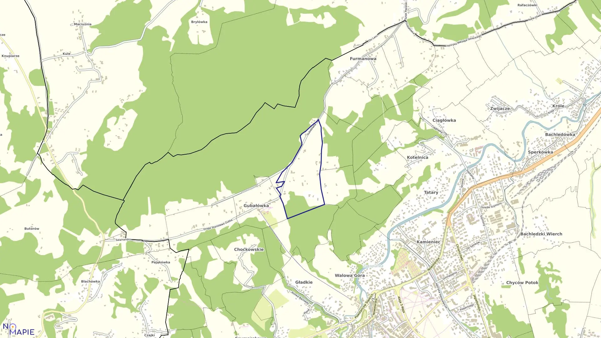 Mapa obrębu 016 w mieście Zakopane