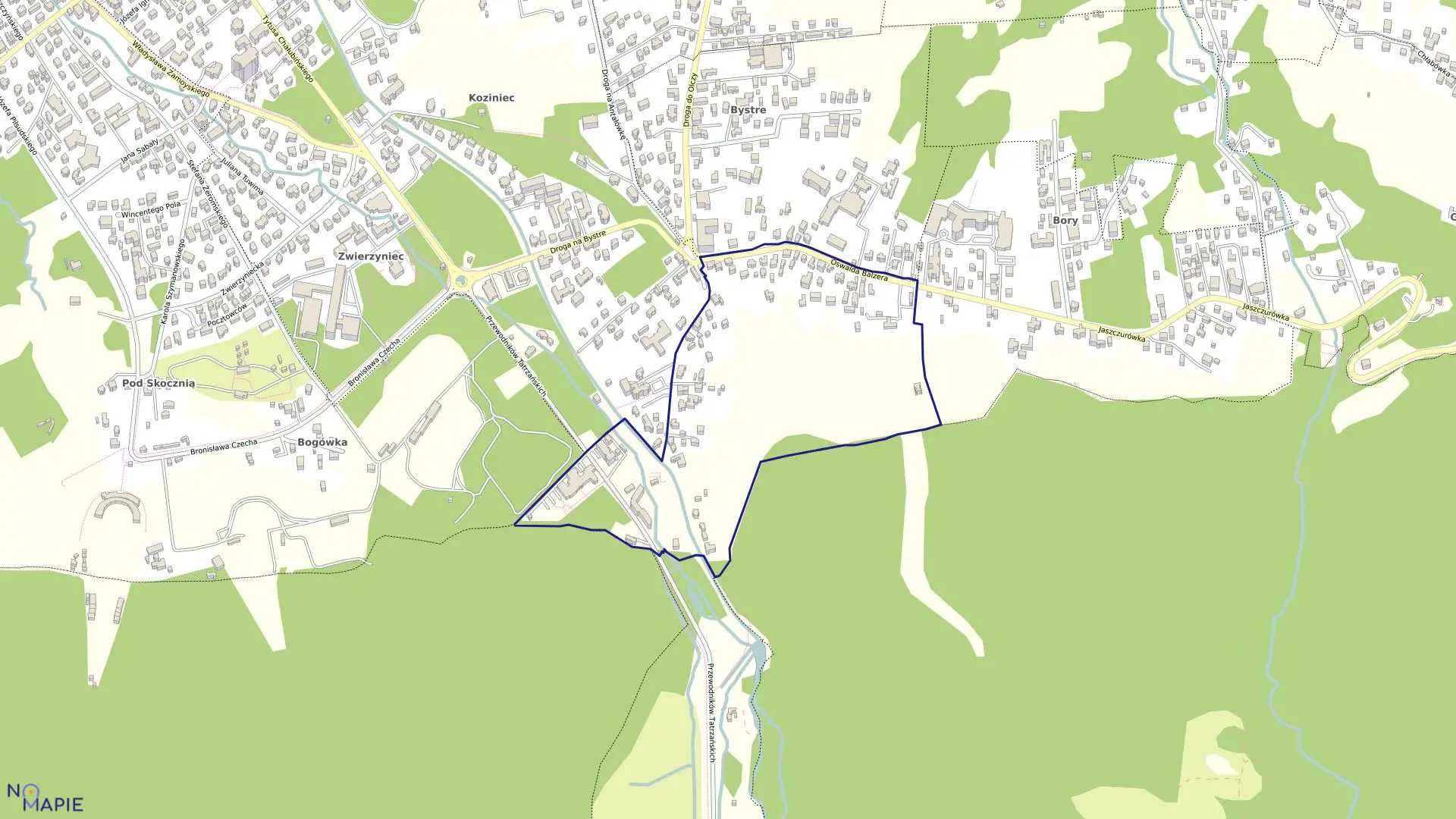 Mapa obrębu 167 w mieście Zakopane